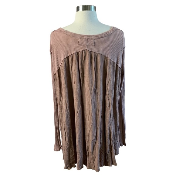 Free People NWT Ribbed Mauve Oversized Long Sleeve High Low Shirt - Picture 2 of 9